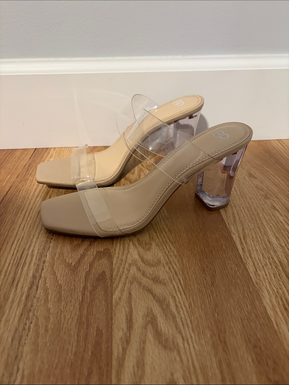 bp Nude Clear Strap Block Heel Mule